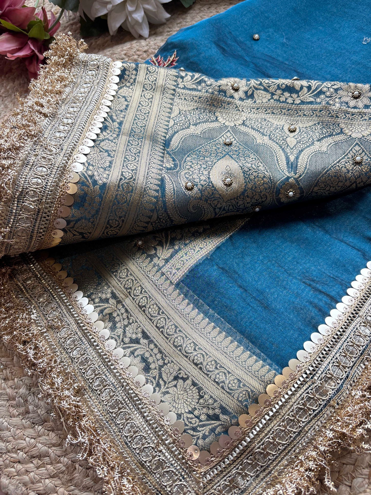 Gajgamini Saree with Elephant Embroidery & Pearl Border Festive Saree