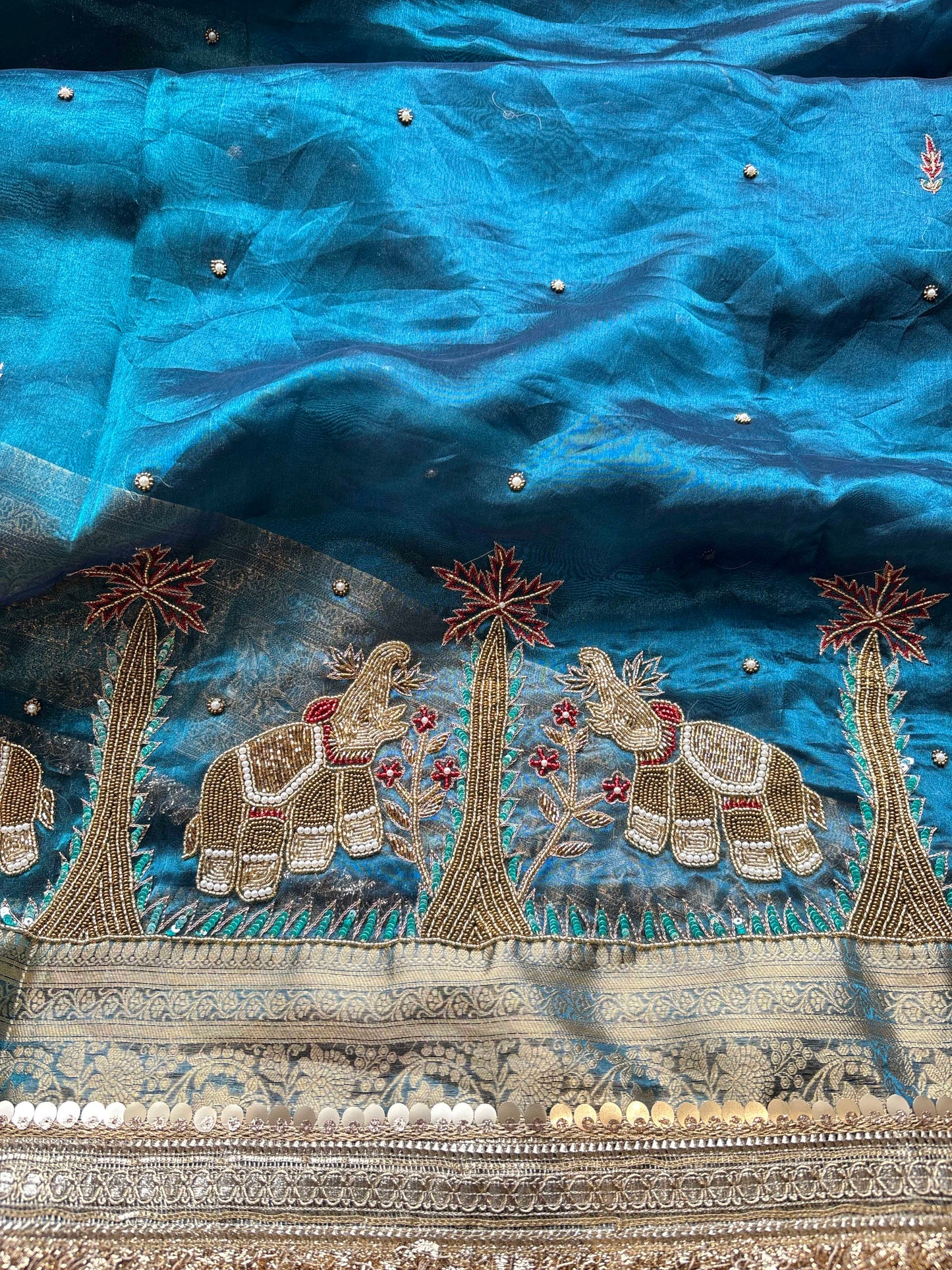 Gajgamini Saree with Elephant Embroidery & Pearl Border Festive Saree