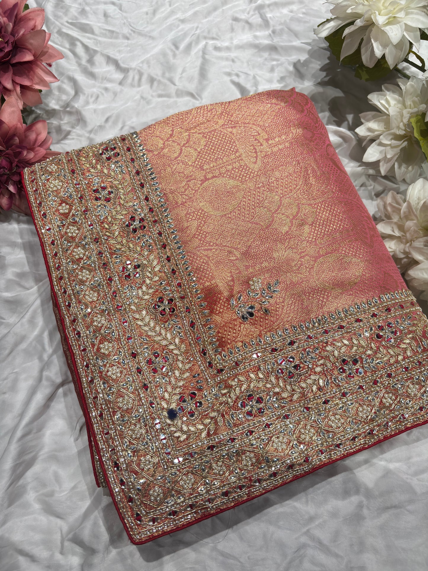 Rich Pink Kanchipuram Silk Saree with Heavy Zari Weaving & Designer Border