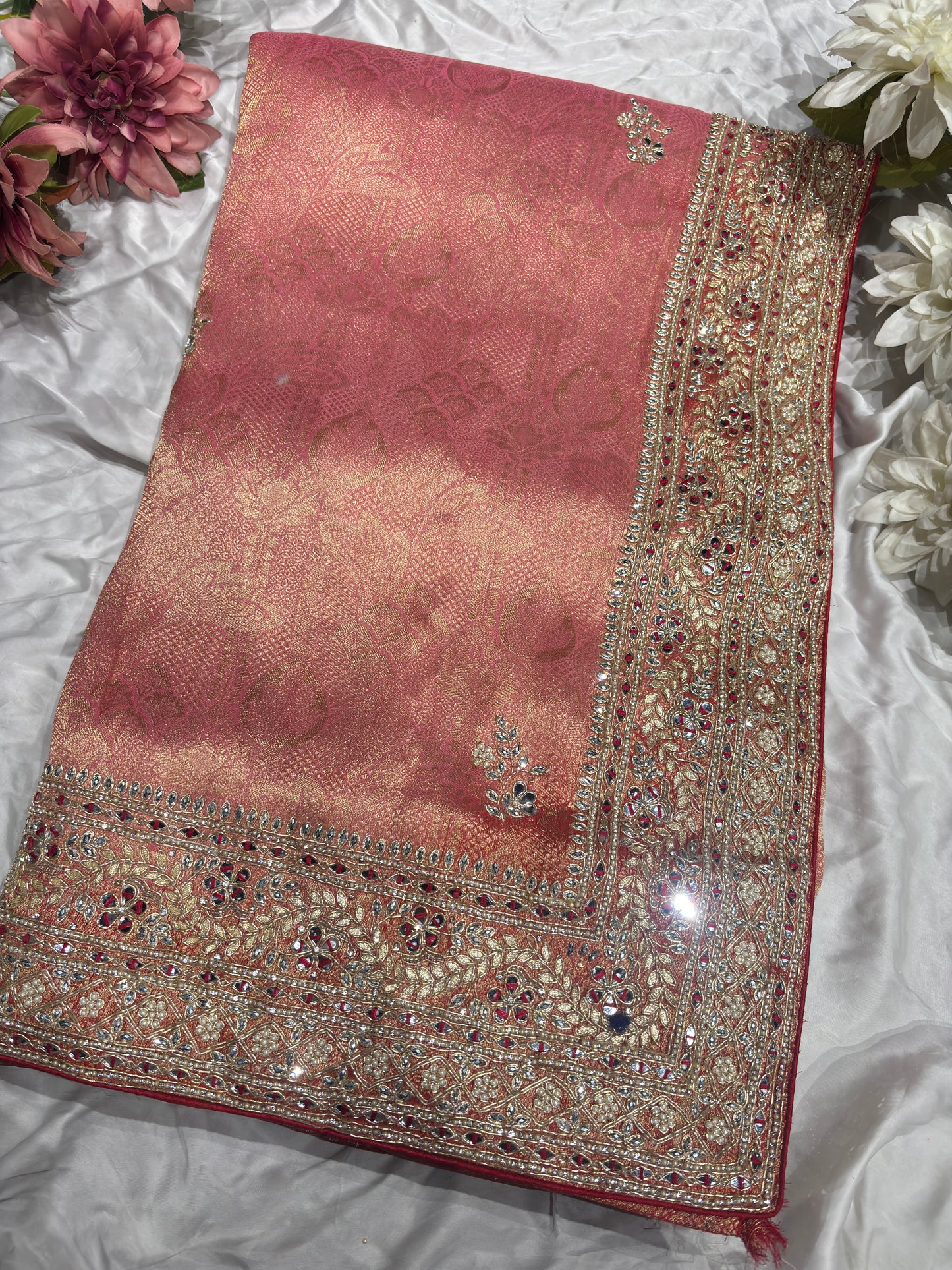 Rich Pink Kanchipuram Silk Saree with Heavy Zari Weaving & Designer Border