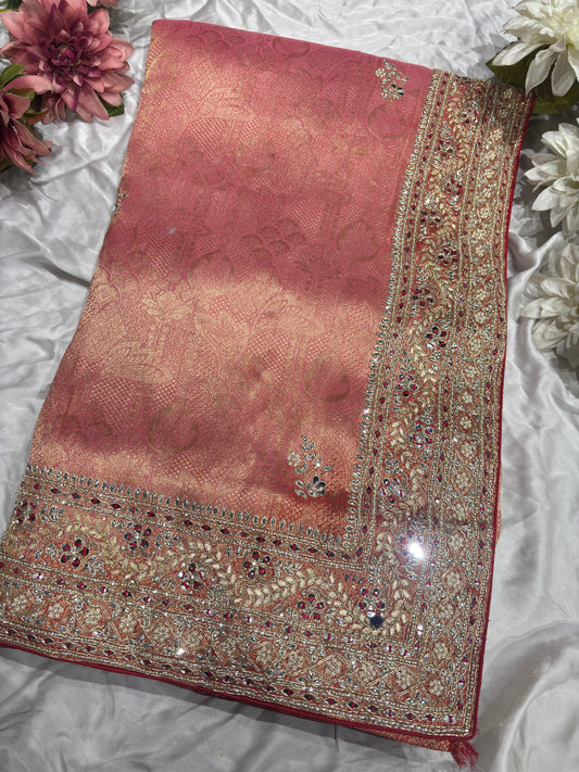 Rich Pink Kanchipuram Silk Saree with Heavy Zari Weaving & Designer Border