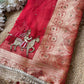 Red Baraat Ghar Hand Embroidered Saree with Horse & Carriage Motifs
