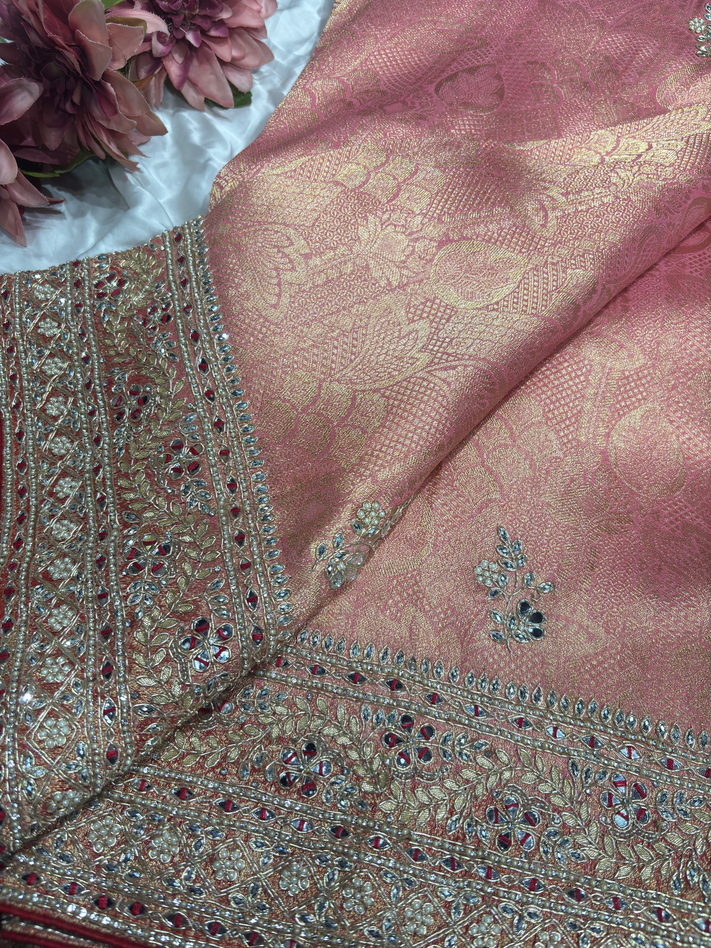 Rich Pink Kanchipuram Silk Saree with Heavy Zari Weaving & Designer Border