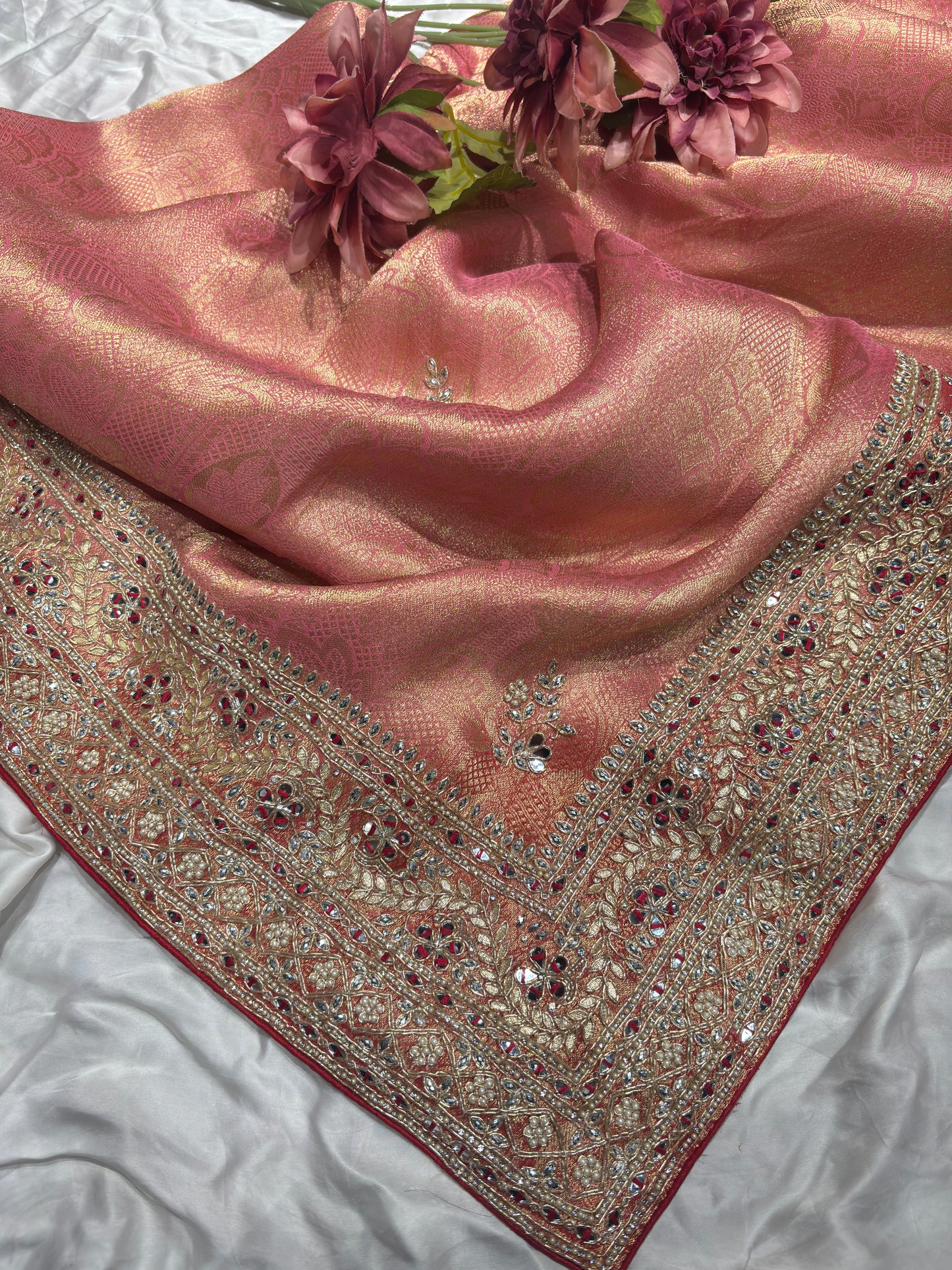 Rich Pink Kanchipuram Silk Saree with Heavy Zari Weaving & Designer Border