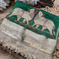 Green Royal Nandi Motif Saree with Hand Embroidery & Gold Border