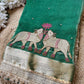 Green Royal Nandi Motif Saree with Hand Embroidery & Gold Border