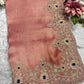 Peach Pink Kanchipuram Silk Saree with Heavy Embroidered Stone Work Border