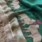 Green Royal Nandi Motif Saree with Hand Embroidery & Gold Border