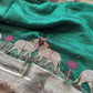Green Royal Nandi Motif Saree with Hand Embroidery & Gold Border