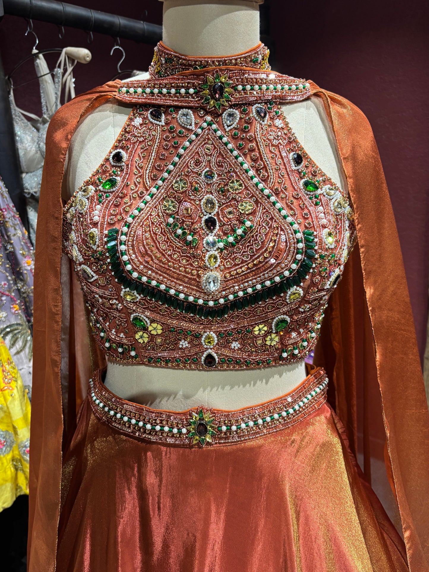 Rust Orange Lehenga Choli with Heavy Embroidered Blouse & Dupatta