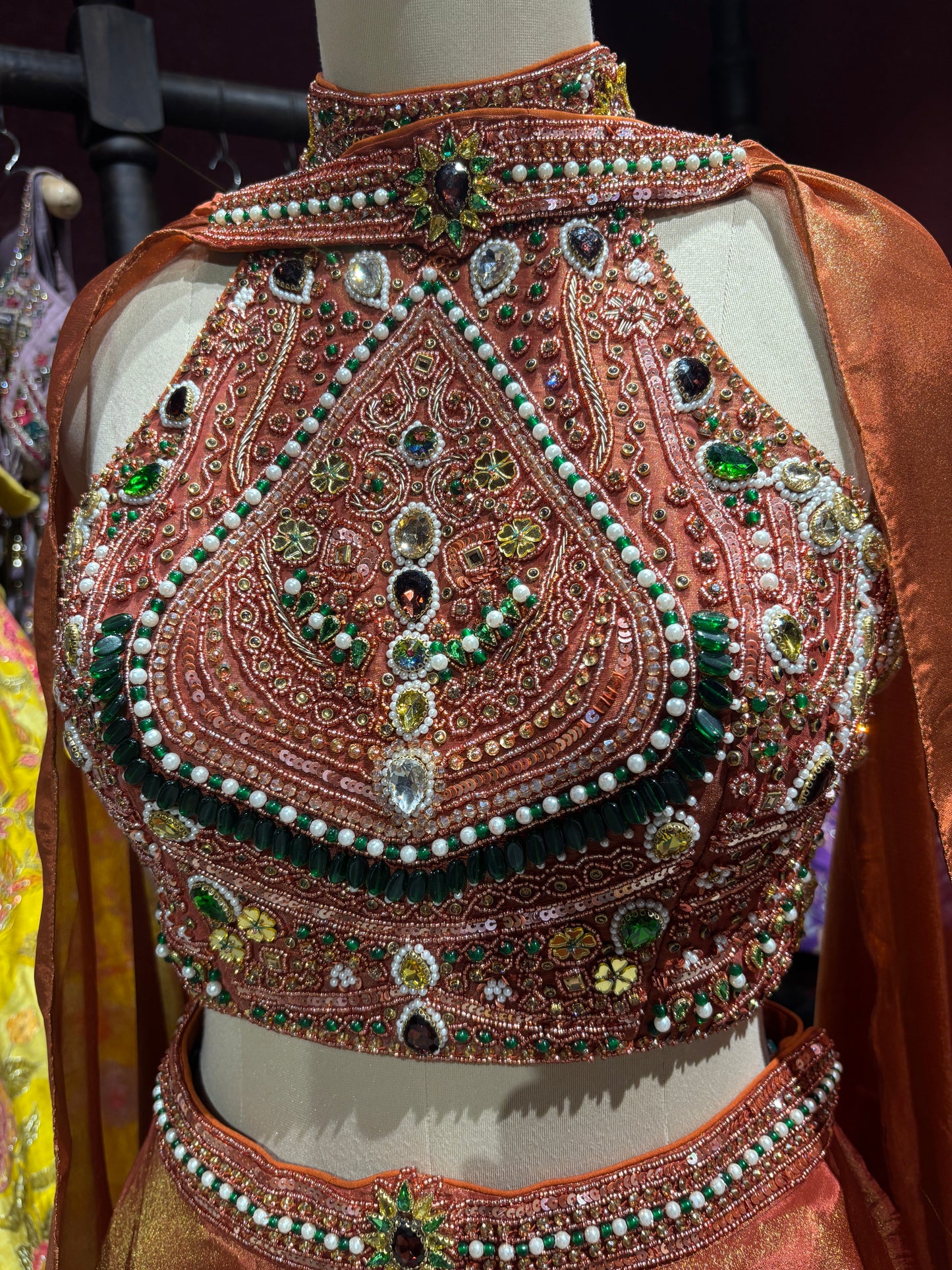 Rust Orange Lehenga Choli with Heavy Embroidered Blouse & Dupatta