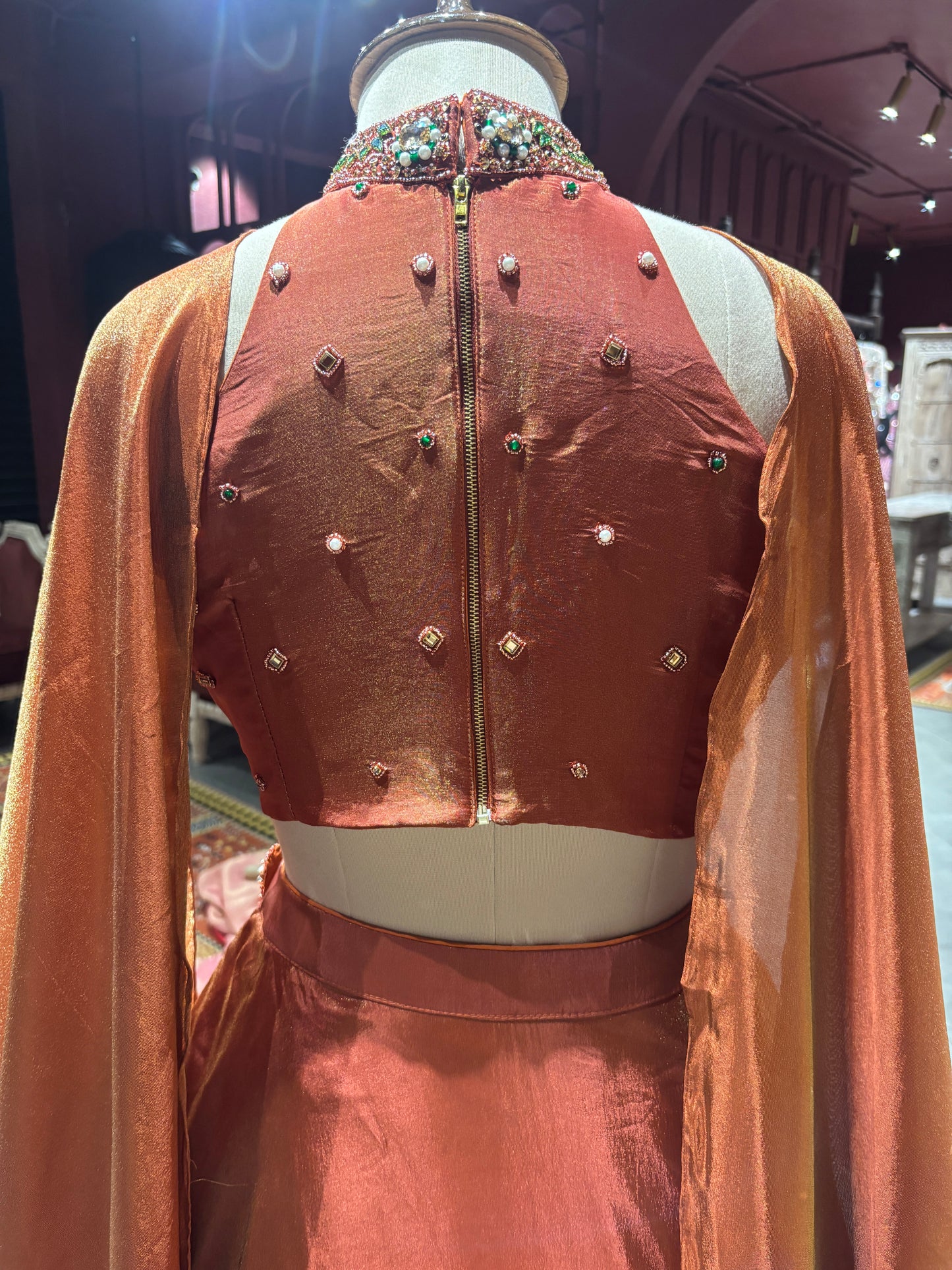 Rust Orange Lehenga Choli with Heavy Embroidered Blouse & Dupatta