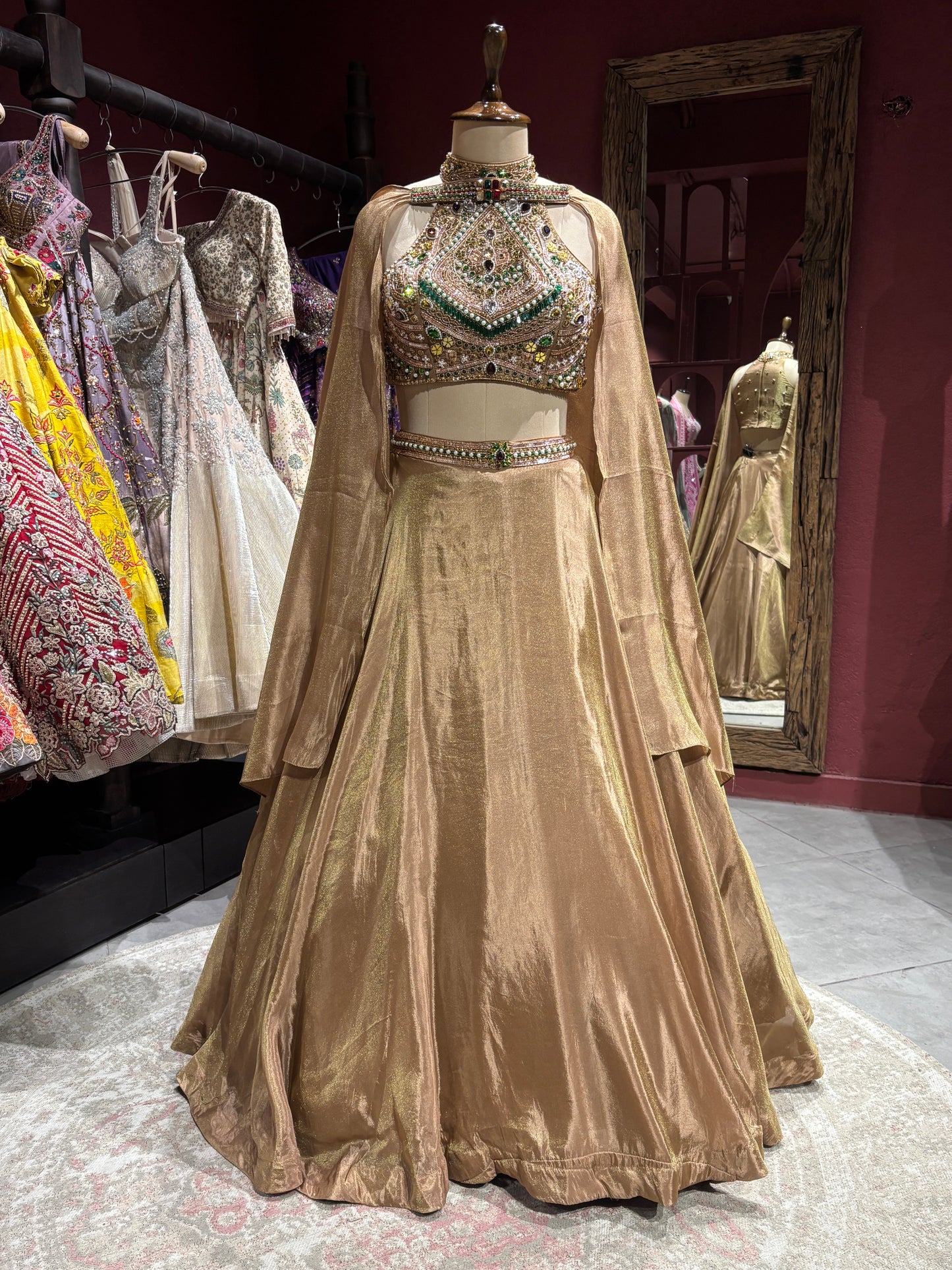 Golden Designer Lehenga Choli with Heavy Embroidered Blouse & Dupatta