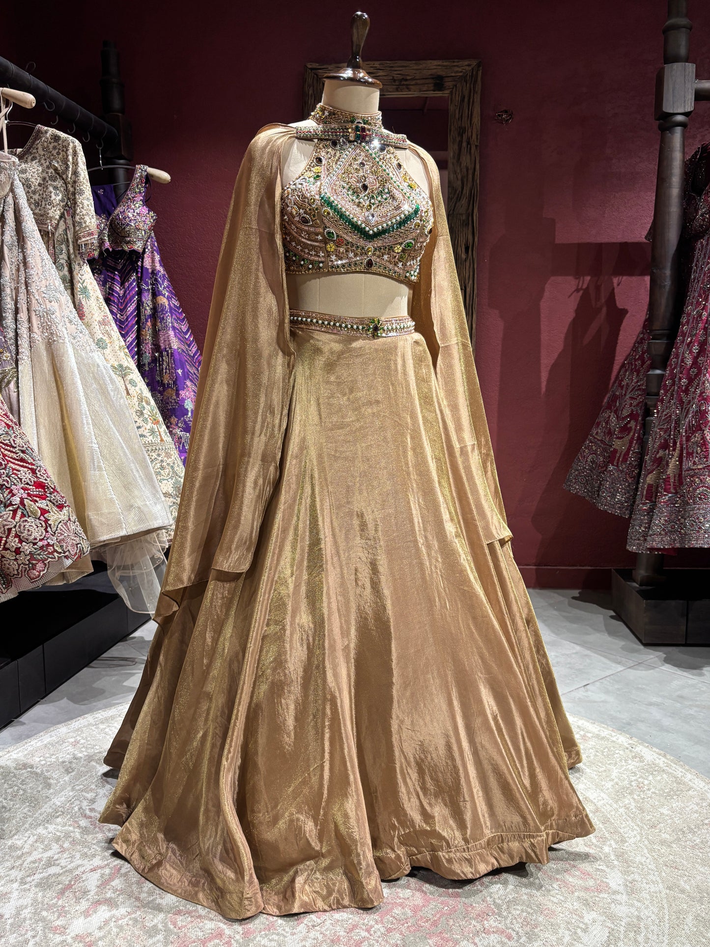 Golden Designer Lehenga Choli with Heavy Embroidered Blouse & Dupatta