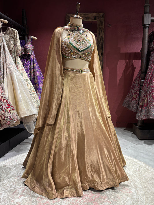 Golden Designer Lehenga Choli with Heavy Embroidered Blouse & Dupatta
