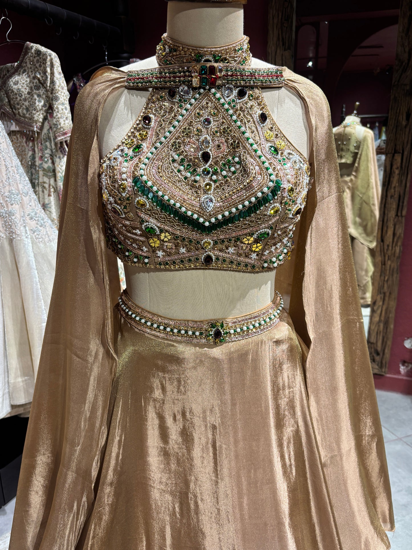 Golden Designer Lehenga Choli with Heavy Embroidered Blouse & Dupatta