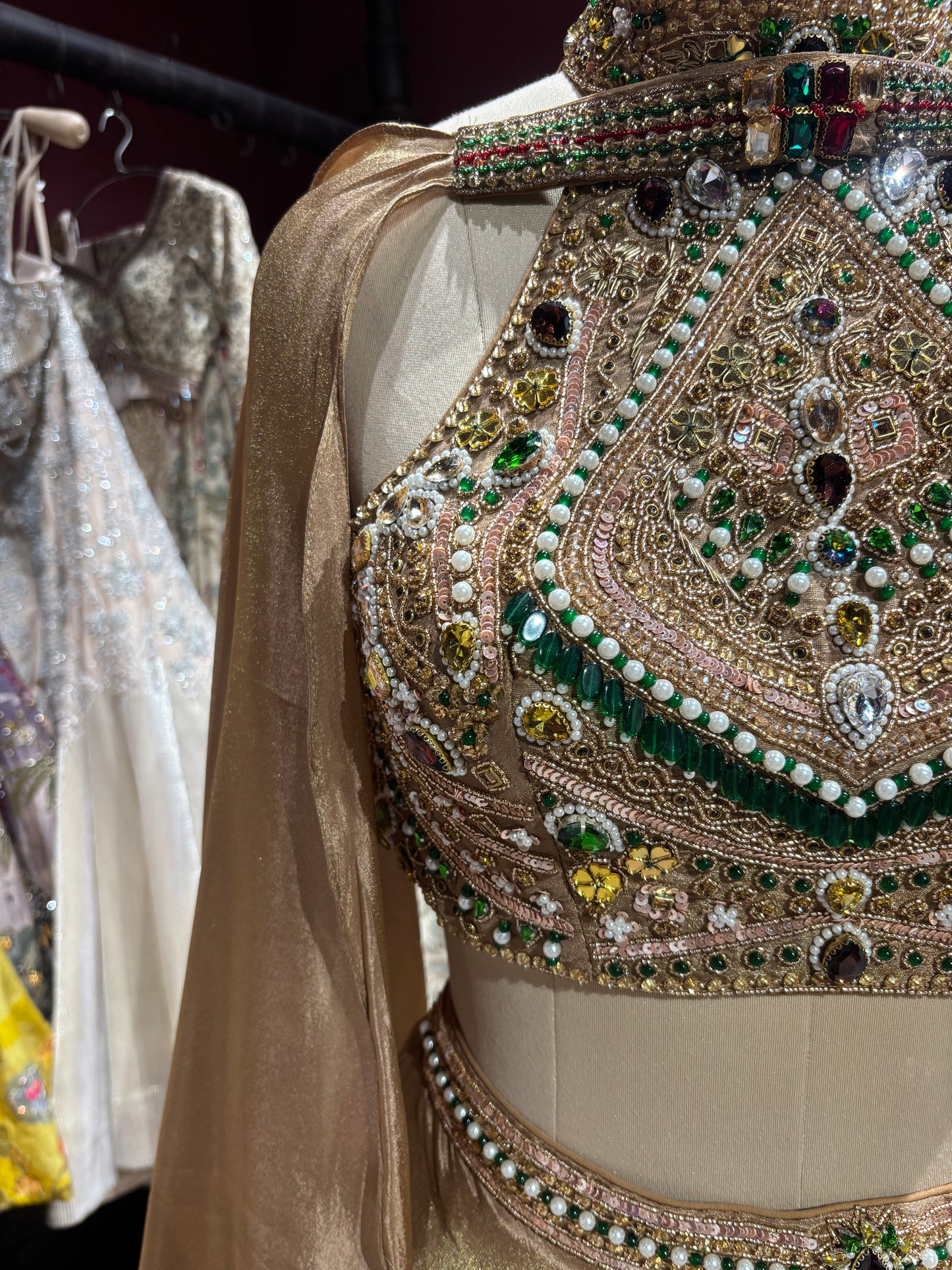 Golden Designer Lehenga Choli with Heavy Embroidered Blouse & Dupatta
