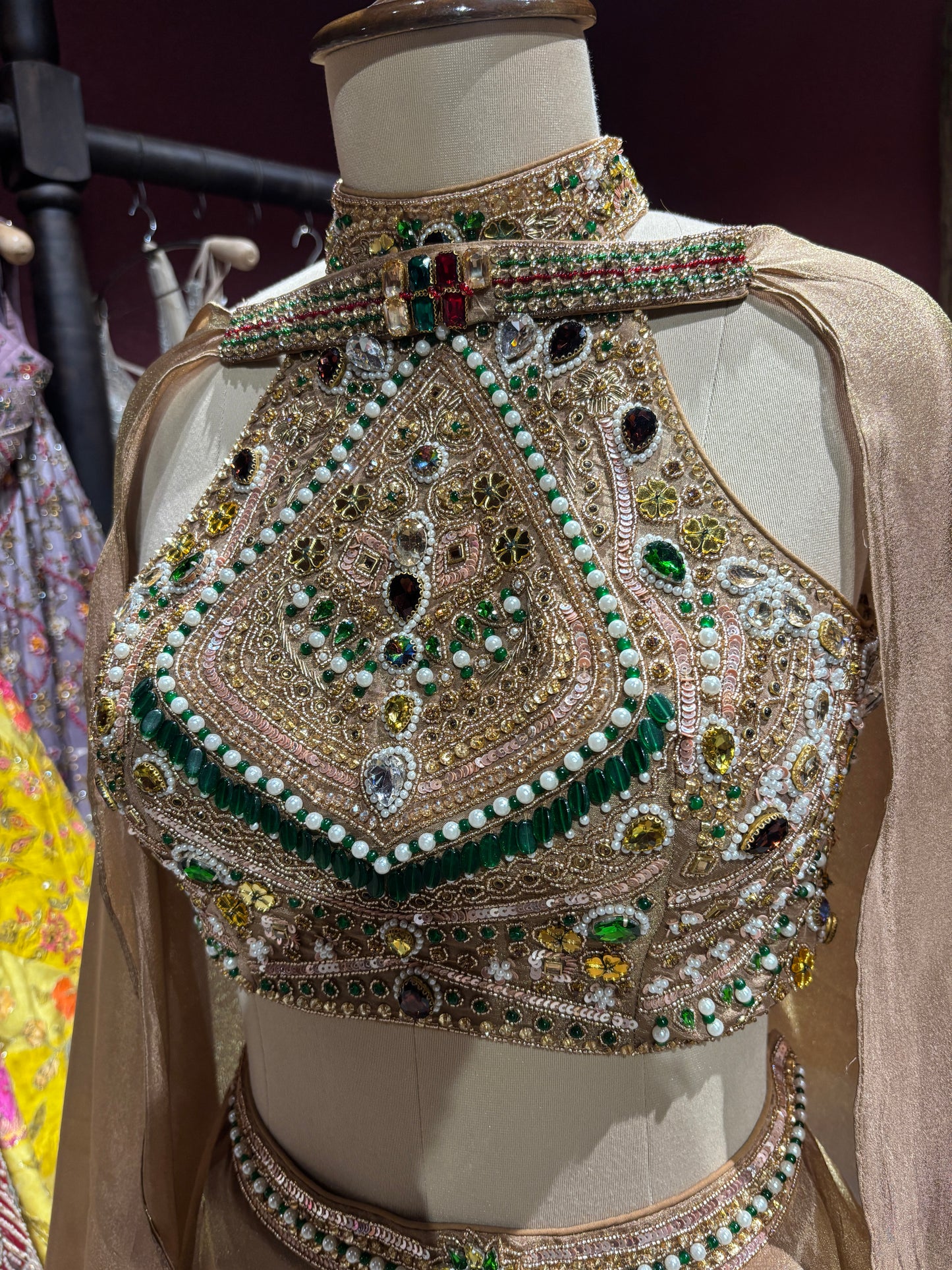 Golden Designer Lehenga Choli with Heavy Embroidered Blouse & Dupatta