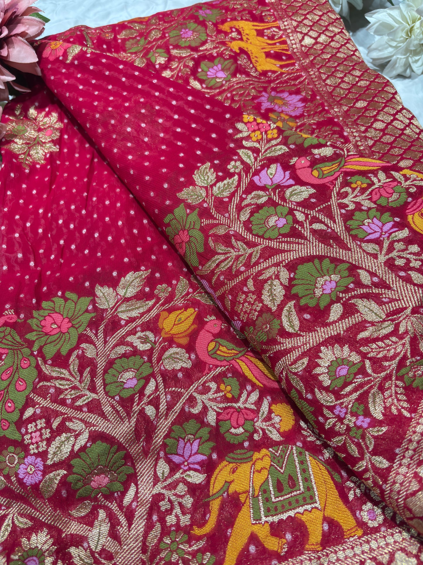 Majestic Red Bridal Saree with Golden Embroidery