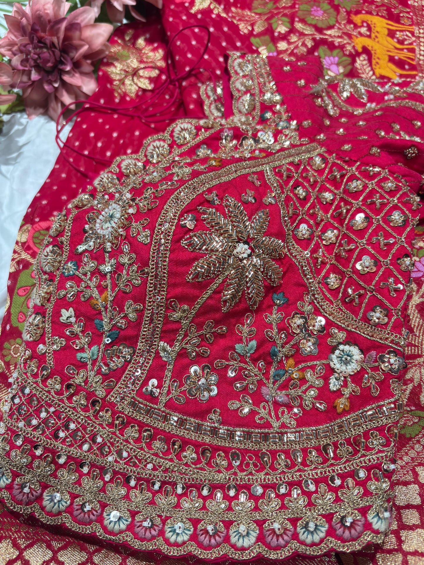 Majestic Red Bridal Saree with Golden Embroidery