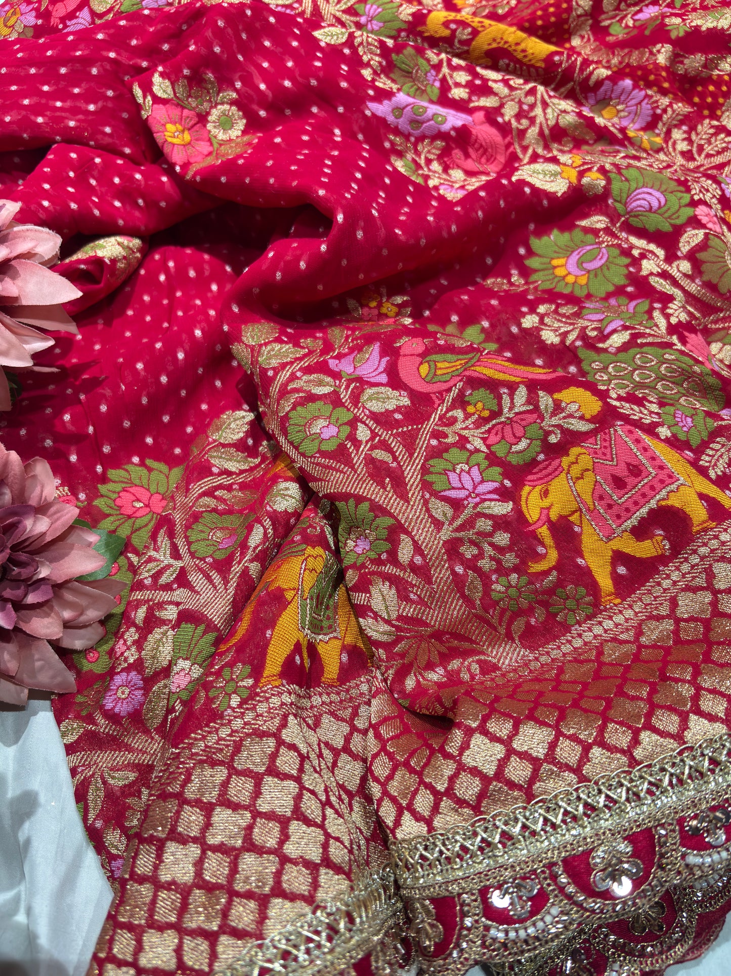 Majestic Red Bridal Saree with Golden Embroidery