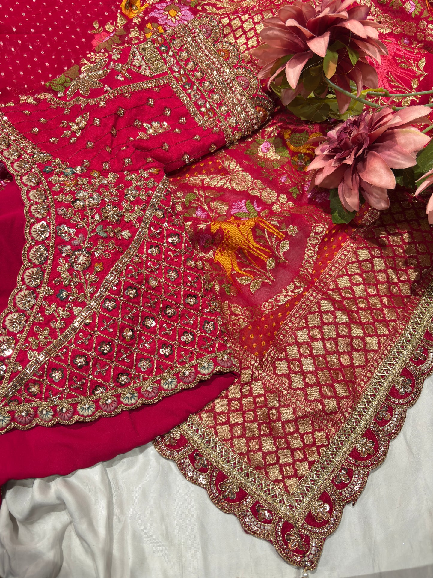 Majestic Red Bridal Saree with Golden Embroidery