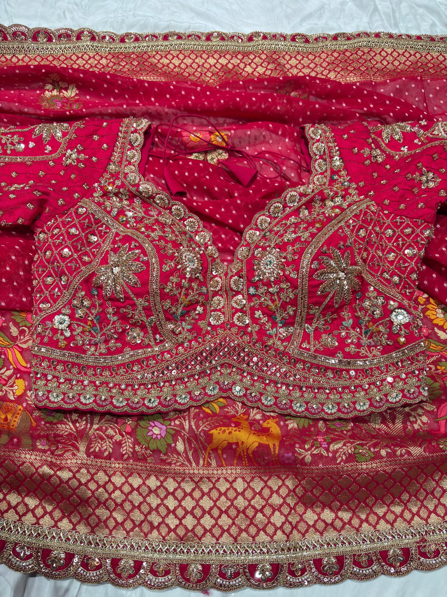 Majestic Red Bridal Saree with Golden Embroidery