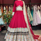 Designer Inspired Red Silk Multicolor Embroidered Lehenga Set