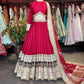 Designer Inspired Red Silk Multicolor Embroidered Lehenga Set