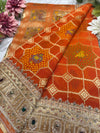 Grand Radiant Orange Saree with Gemstone Border