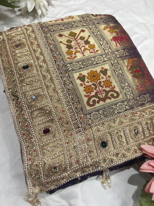 Grand Designer Royal Purple Saree with Elephant Motifs