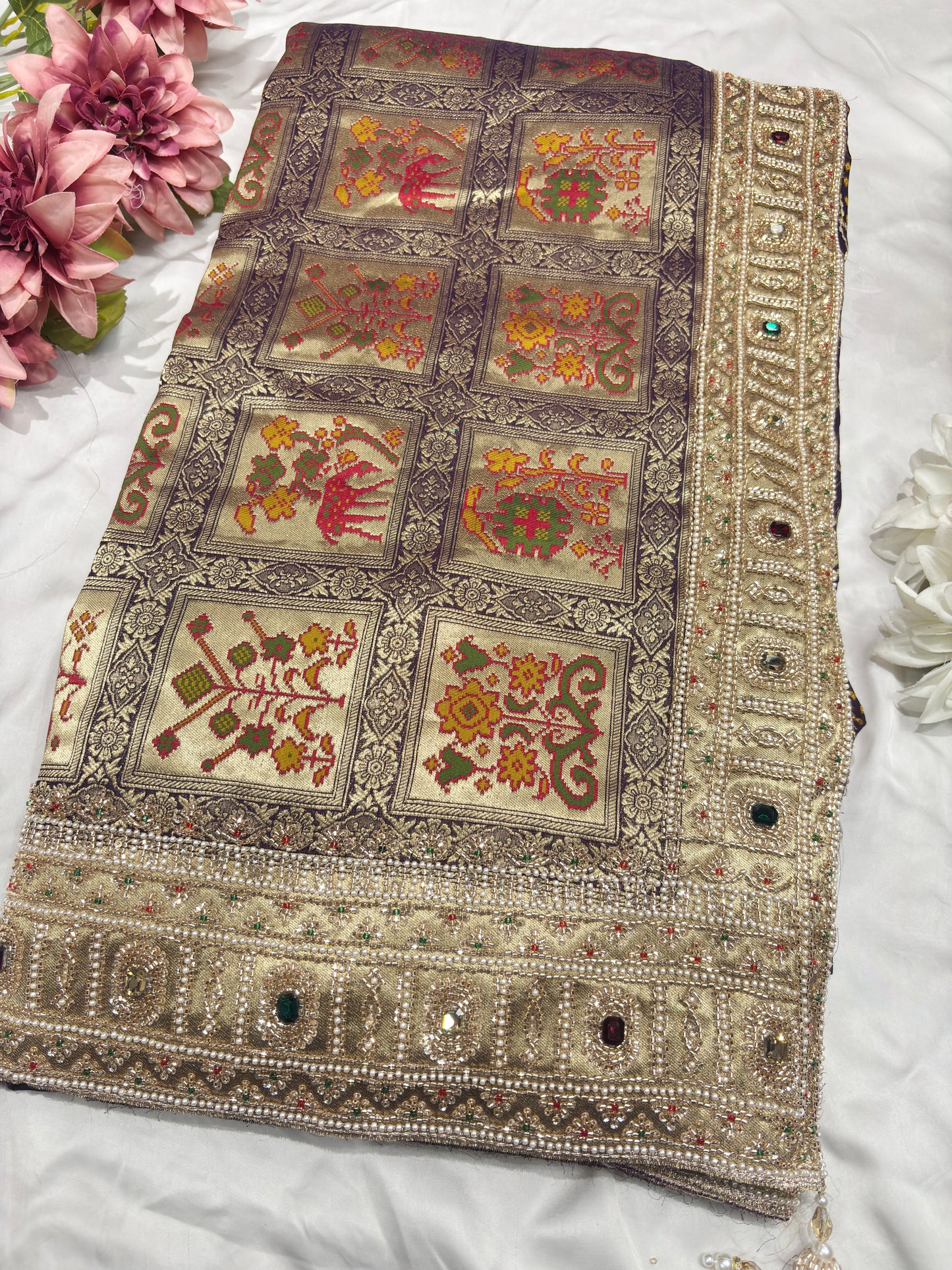 Grand Designer Royal Purple Saree with Elephant Motifs