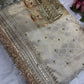 Ganga Ghat Golden Beige Saree with Mirror & Boat Motifs
