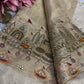 Ganga Ghat Golden Beige Saree with Mirror & Boat Motifs