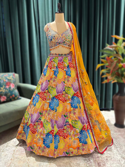 Teal Blue Multicolor Embroidered Lehenga Set