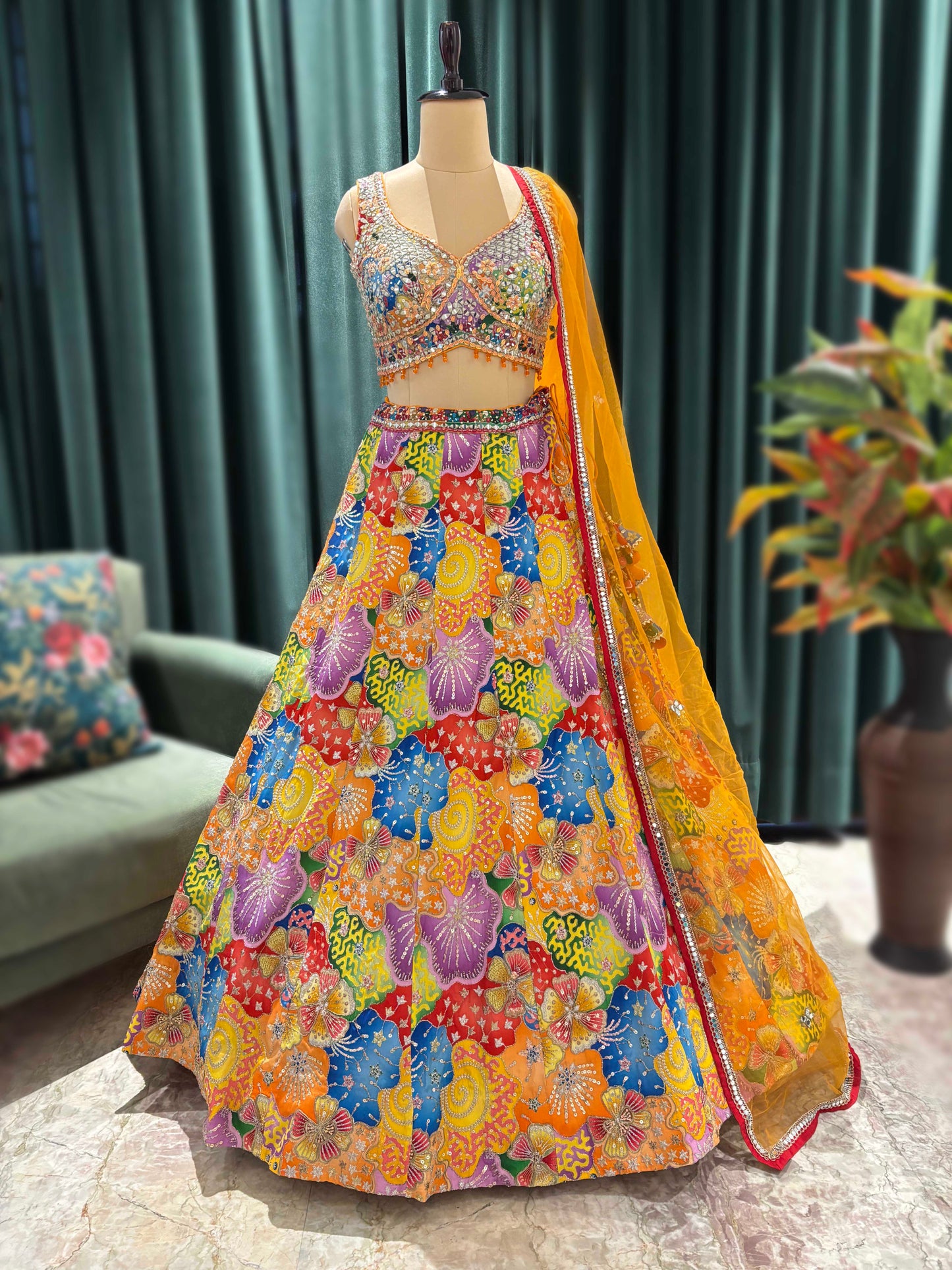 Multicolor Patchwork Embroidered Lehenga Set