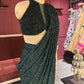 Designer Emerald Green Drape Saree With Designer Blouse