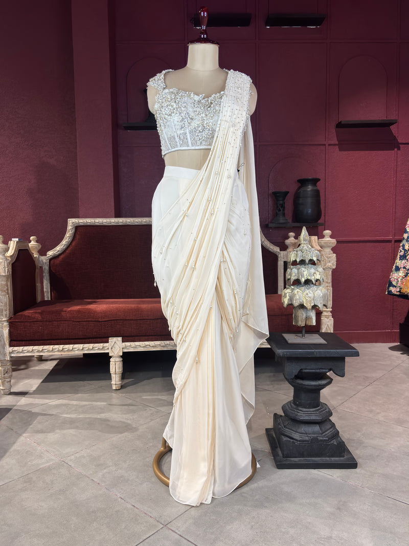 Grand Designer Drape Saree with Pearl Embellished Blouse