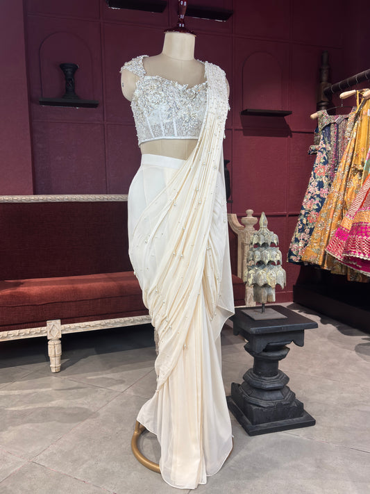 Grand Designer Drape Saree with Pearl Embellished Blouse