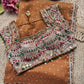 Rust Brown Kundan & Pearl Embellished Saree with Designer Blouse