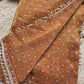 Rust Brown Kundan & Pearl Embellished Saree with Designer Blouse