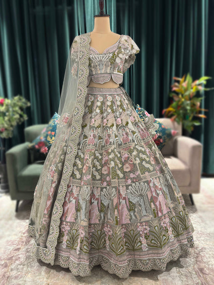 Exquisitely Embroidered Lehenga with Nature-Inspired Motifs