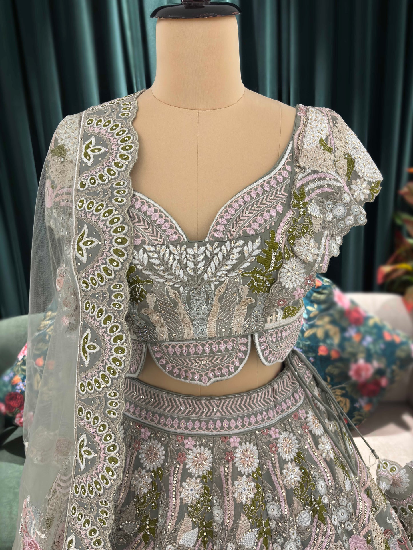 Exquisitely Embroidered Lehenga with Nature-Inspired Motifs