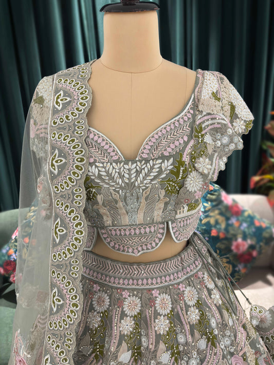 Exquisitely Embroidered Lehenga with Nature-Inspired Motifs