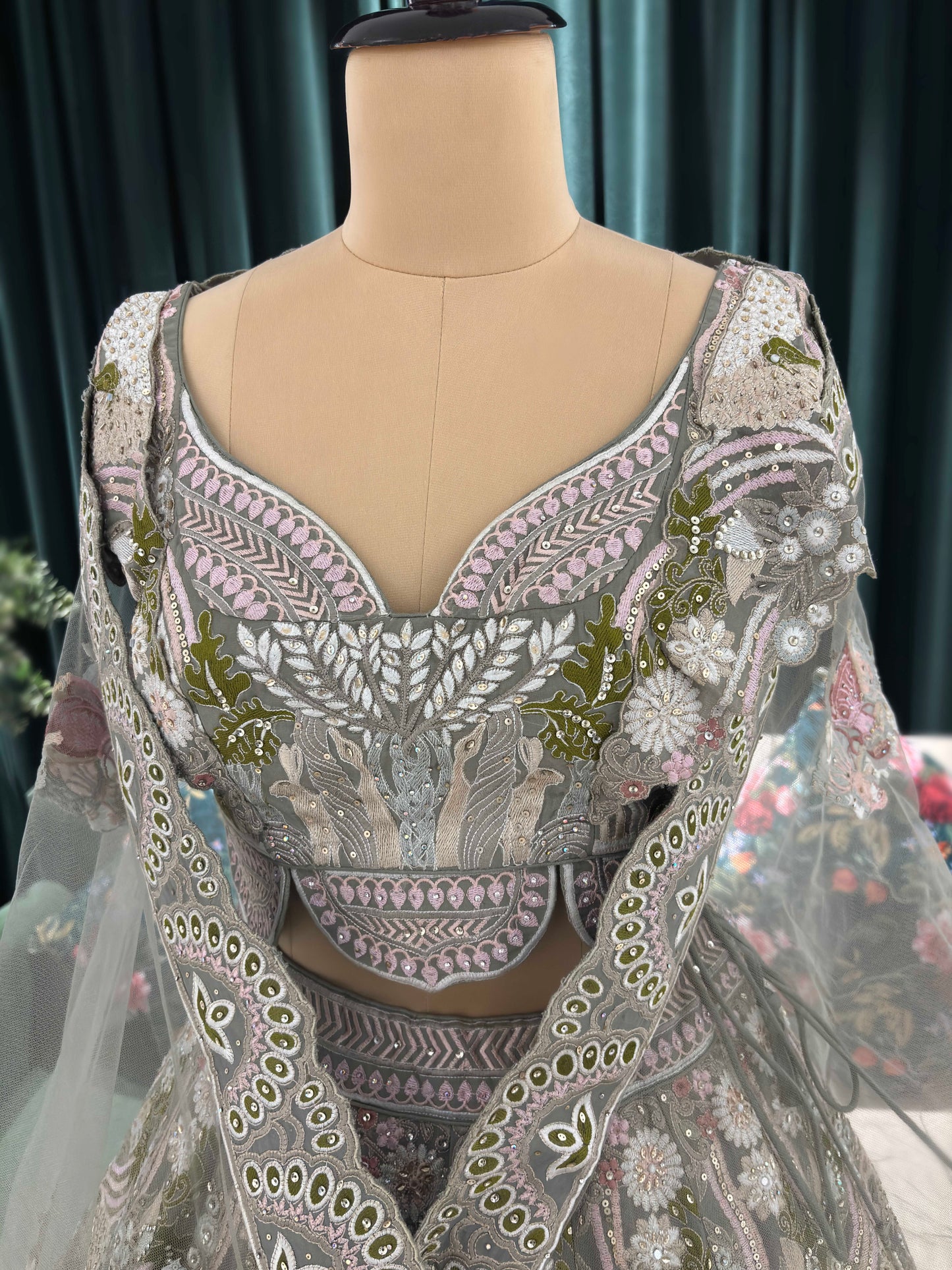 Exquisitely Embroidered Lehenga with Nature-Inspired Motifs