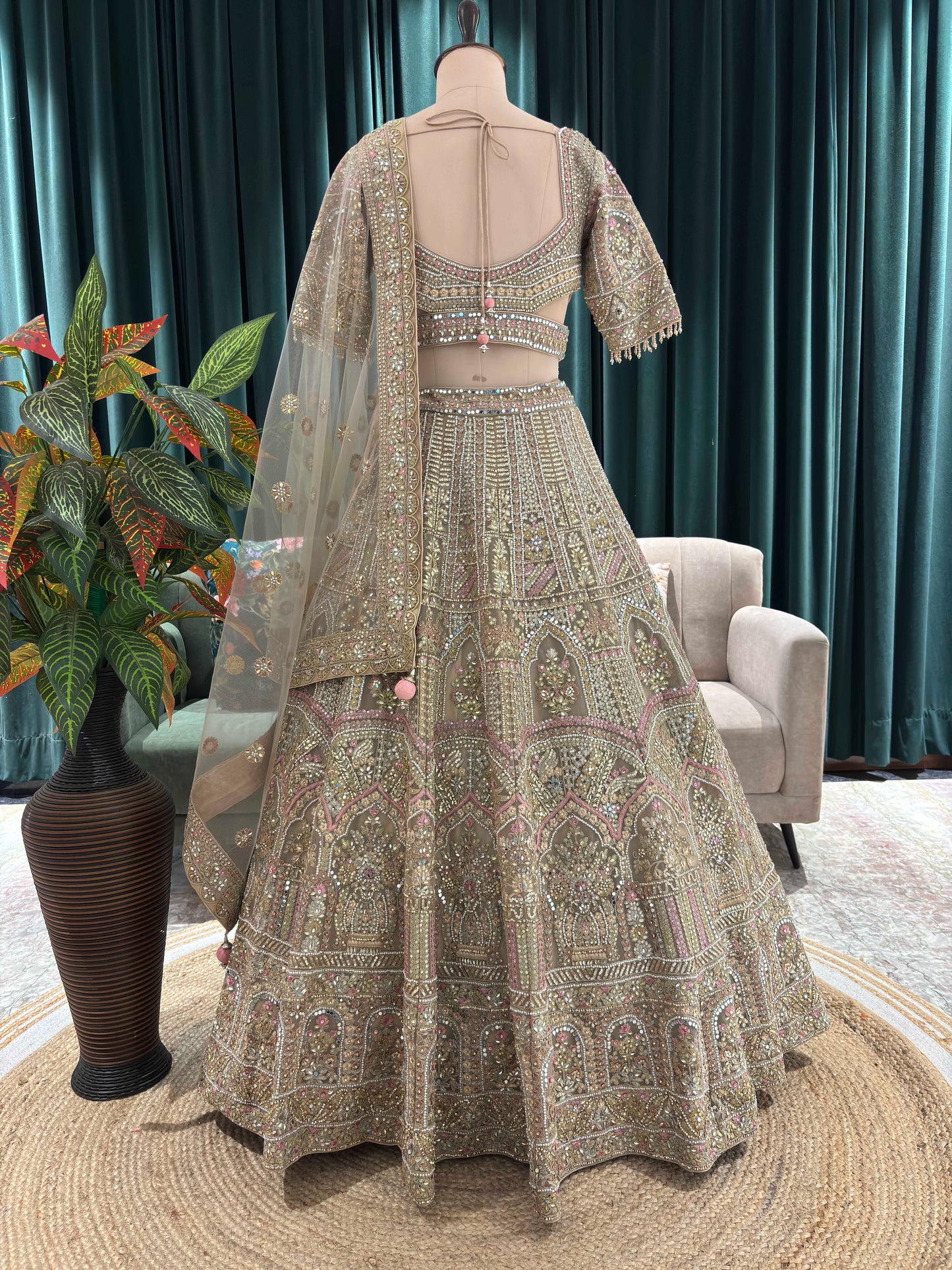 Grand Embellished Lehenga with Intricate Beadwork Sheer Dupatta