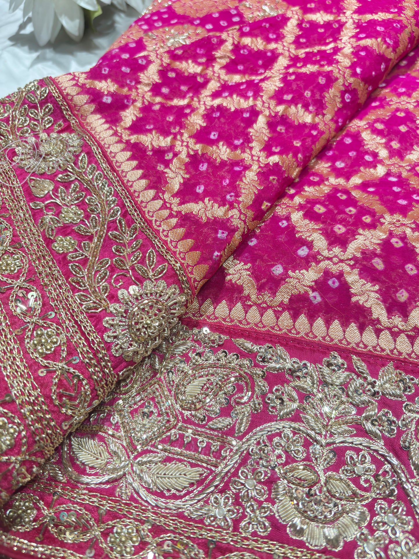 Grand Radiant Rani Saree with Golden Floral Motifs