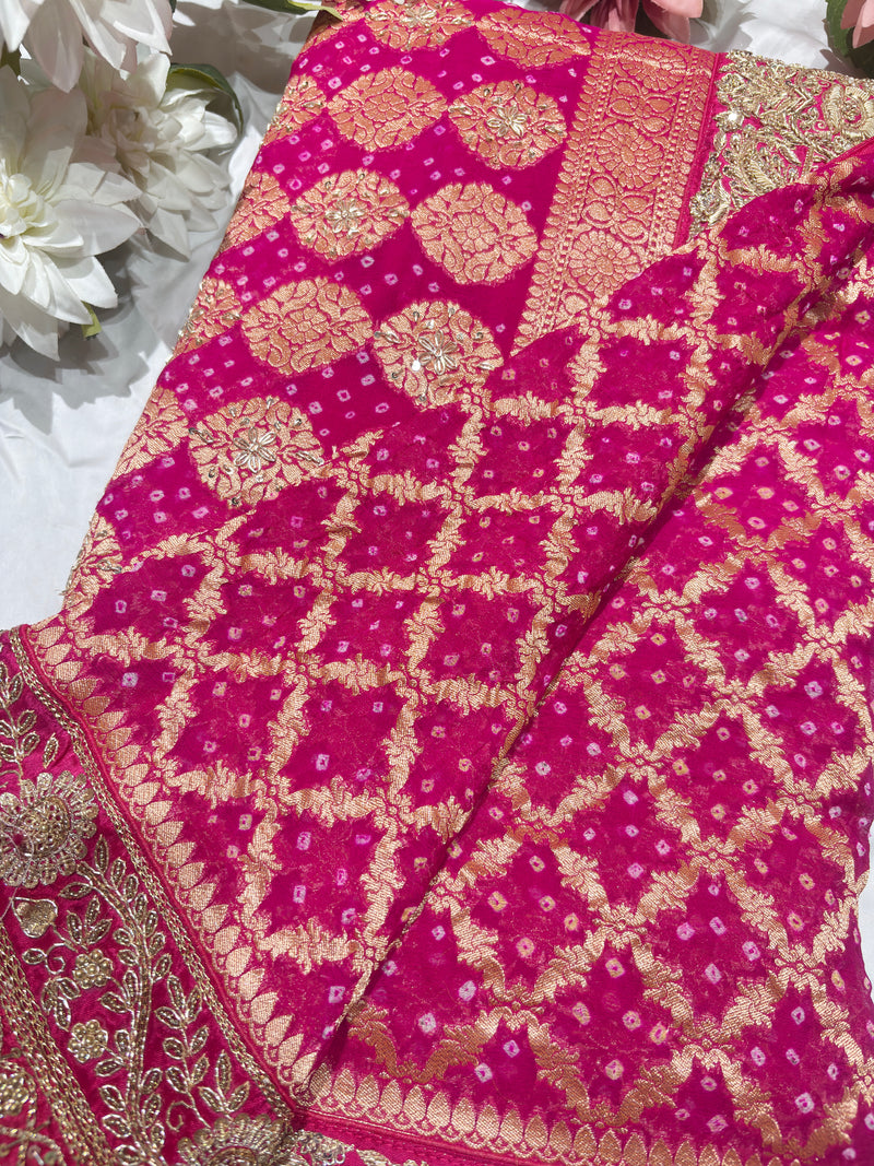 Grand Radiant Rani Saree with Golden Floral Motifs