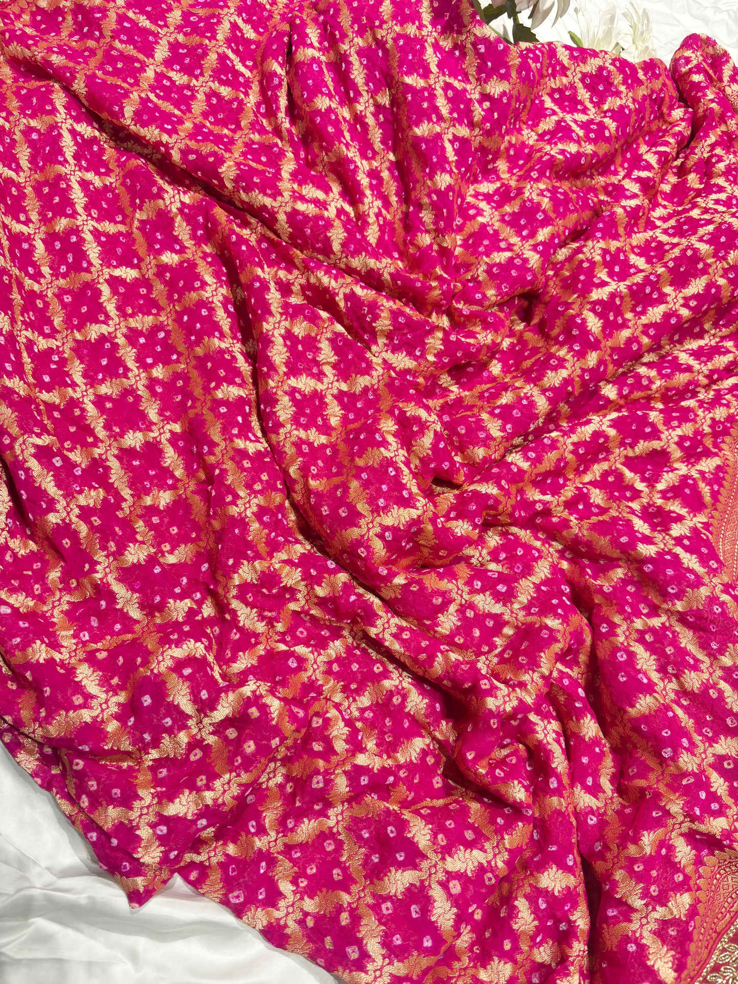 Grand Radiant Rani Saree with Golden Floral Motifs