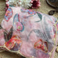 Blush Pink Floral Printed Organza Saree with Pearl Scallop Border